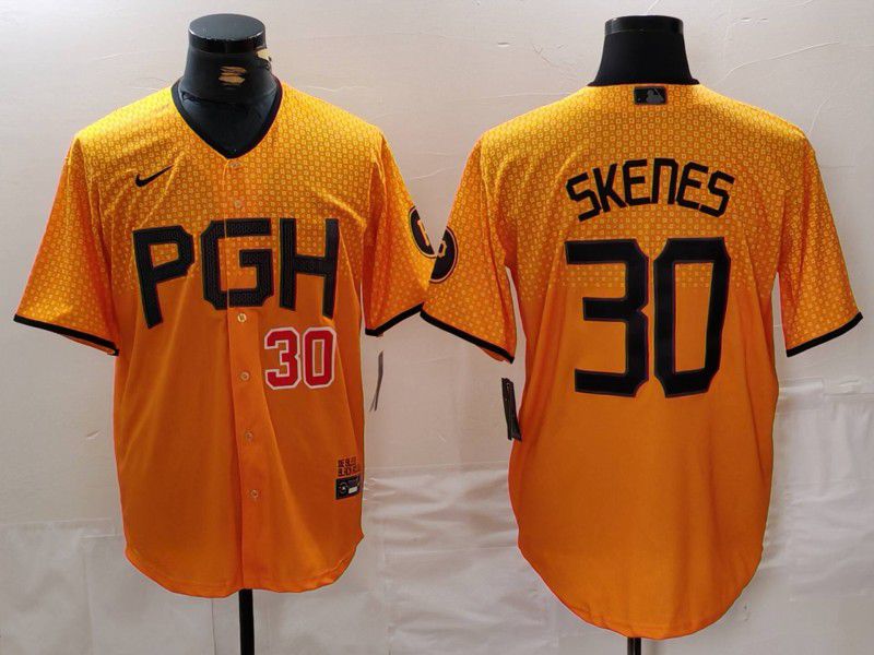 Men Pittsburgh Pirates #30 Skenes Yellow City Edition 2024 Nike MLB Jersey style 2